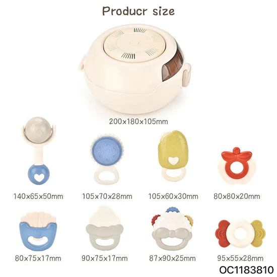 Wholesale Montessori Newborn Gift Set Soft Teether Silicone Plastic Hand Rattle Bell Baby Teether Toy