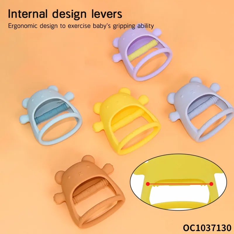Anti Dropping Non-Toxic Wrist Hand Shake Animal Bear Shape BPA Free Rattle Sensory Teething Toy for Baby 3-12month Age