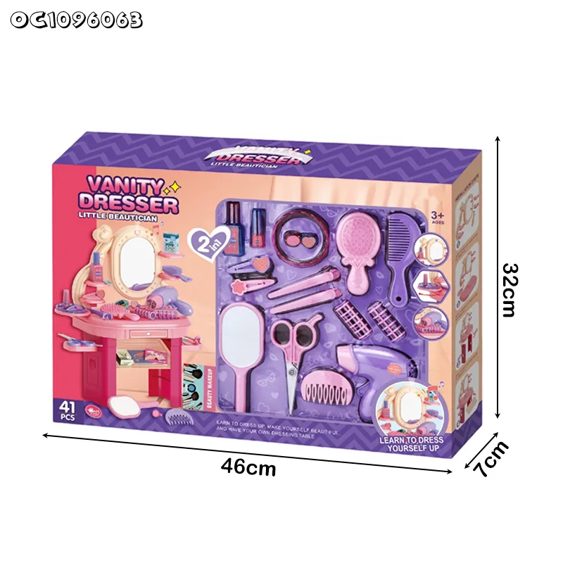 Wholesale Dressing Table Pink Fashion Girls Pretend Beauty Cosmetics Hair Salon Play Portable Makeup Kit Set Toy for Children with Light Music