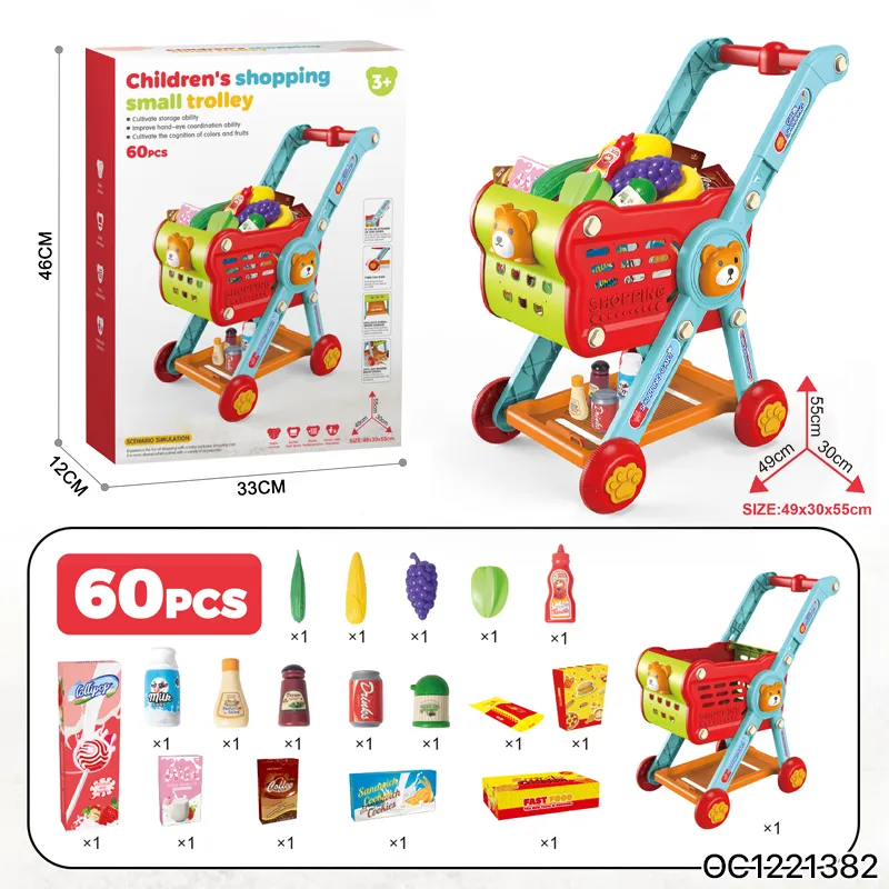 Pretend Simulation Cashier Counter Children Play Shopping Cart Fruit Vegetables Supermarket Toy for Kids Baby Indoor Game