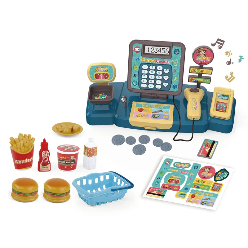 B/O Pretend Play Fast Food Hot Portable Cash Register Supermarket Food Toy