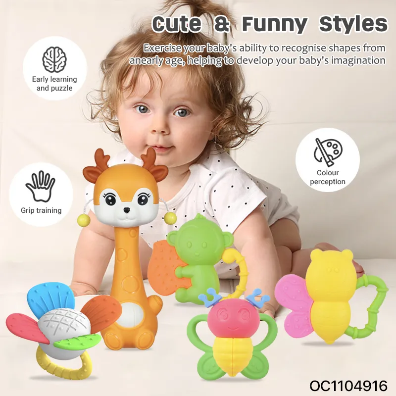 Wholesale Silicone Soft Baby Montessori Giraffe Rattle Sensory Toys Baby Teether