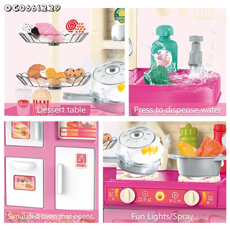 Wholesale Spray and Sink Pretend Play Plastic Children House Kitchen Cooking Toy Set with Lights Sounds