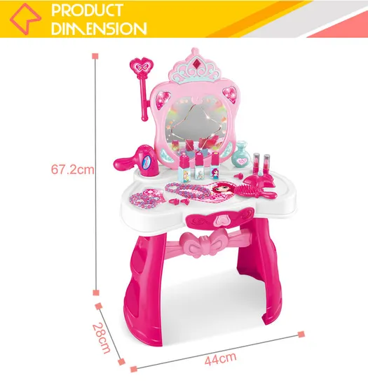 Wholesale Fashion Beauty Mirrored Kids Dressing Table Music Plastic Lighted Makeup Set Toy for Kids