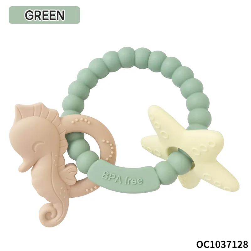 Wholesale Montessori Lovely Rubber Sensory Teether Silicone Baby Teethers Rings Rattle Toys