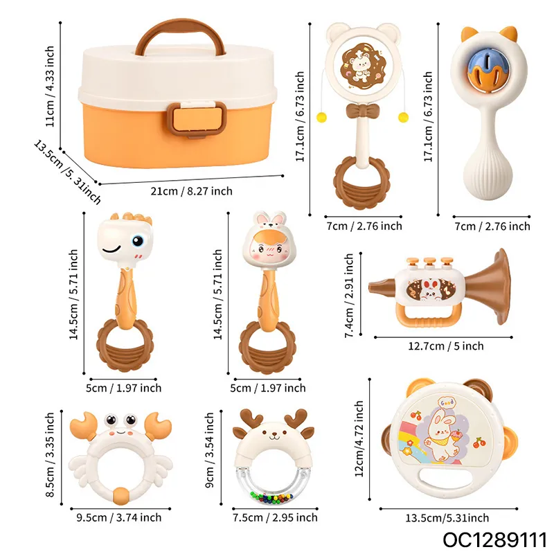 Musical Instruments Hand Shaking Bell Plastic Baby Rattle Drum Toys Wholesale Best Selling Newborn Toys with Storage Box