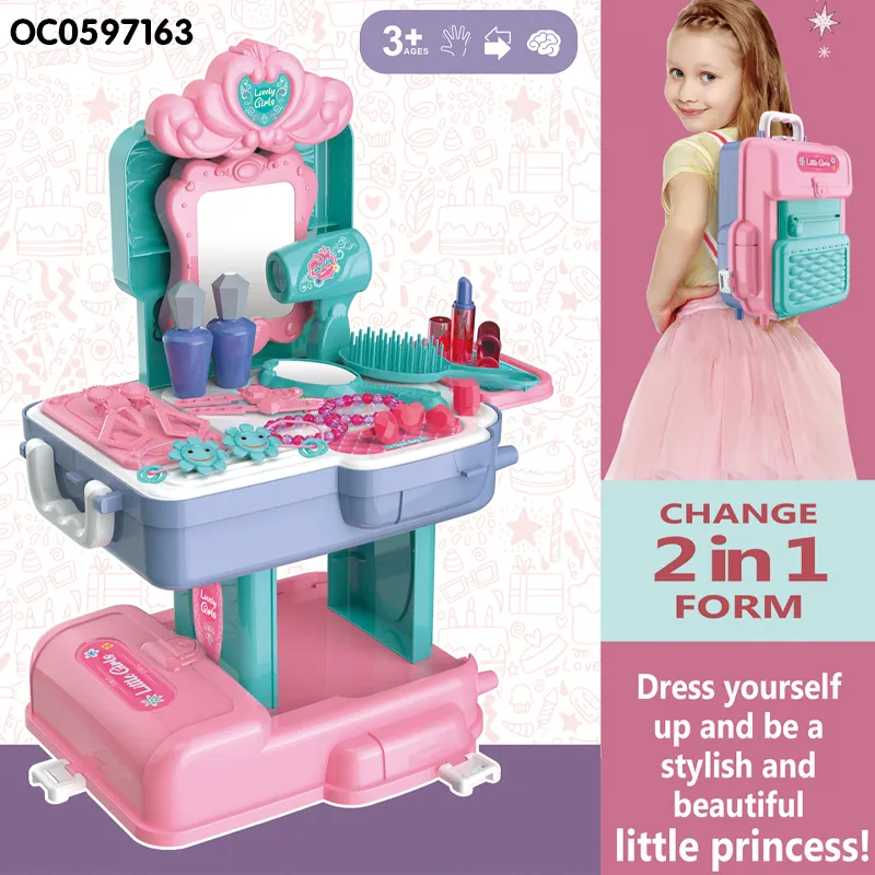 Wholesale Pretend Portable Cosmetic Girls Makeup Box Set Beauty Fashion Children's Make up Toys with Backpack