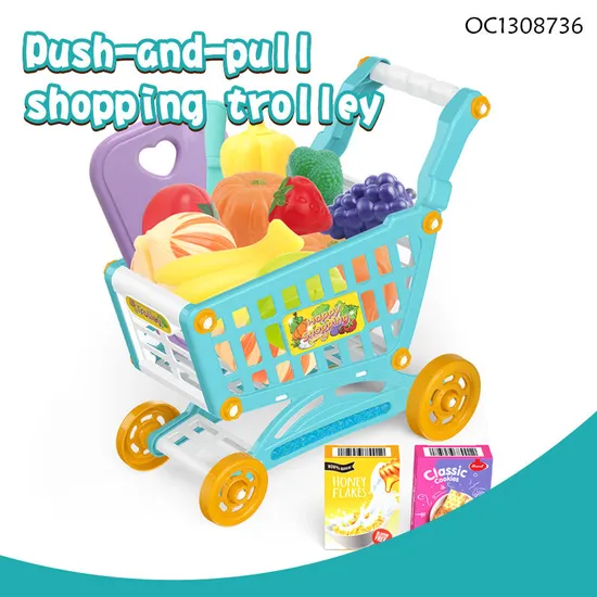 Supermarket Pretend Play Fruits and Vegetables Cutting Mini Vending Machines Pretend Plastic Shopping Cart Toy Wholesale