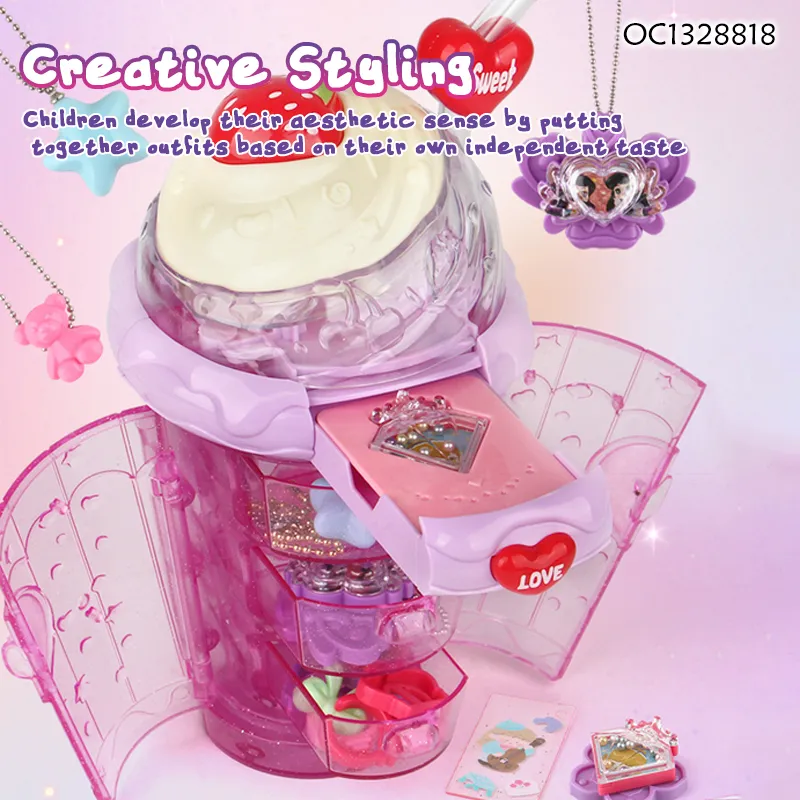 DIY Pink Jewelry Box Fashion Girl Makeup Making Ring Ideas Mini Cosmetic Make up Toys for Girls