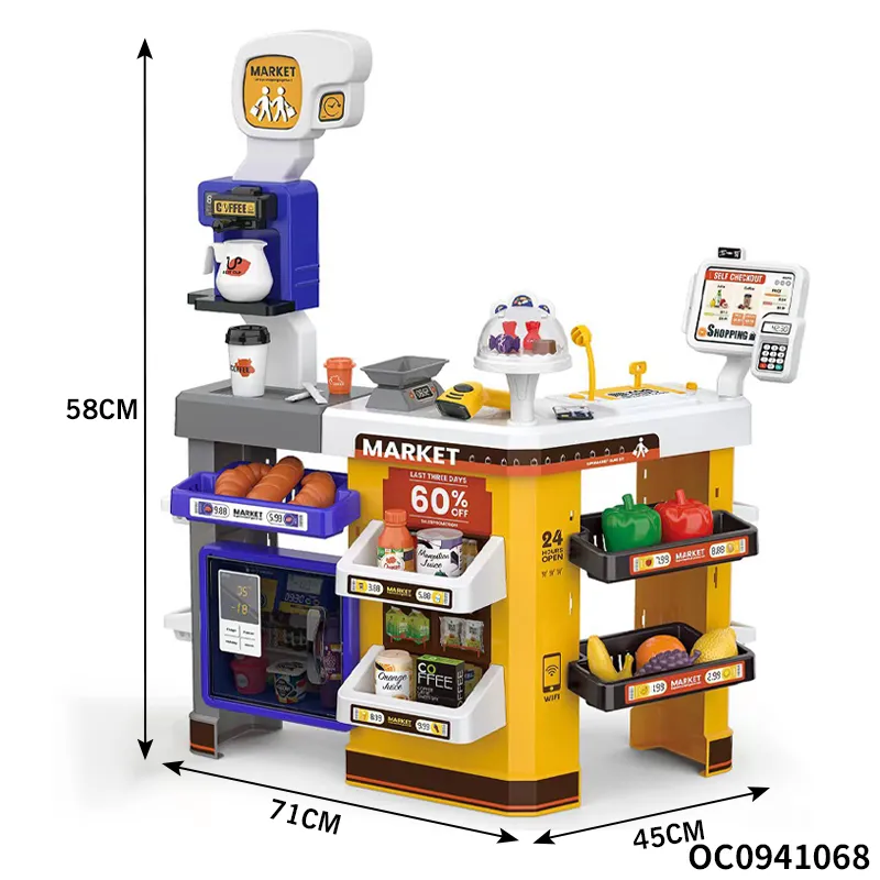 Portable Shopping Cart Home Supermarket Toy with Cash Register Cashier Machine Toy