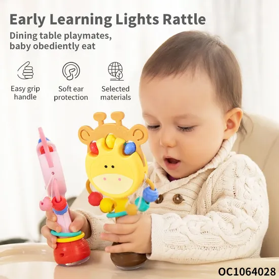 Wholesale Baby Hand Shake Teether Rattle Musical Light up Plastic Baby Montessori Sensory Toys