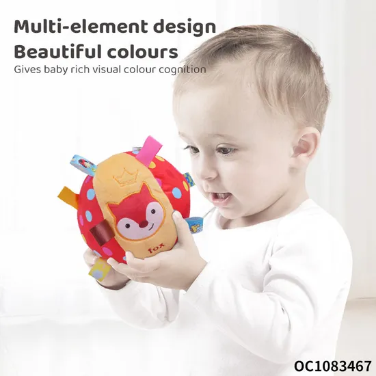 Personalized Cartoon Fox Design Soft Plush Hand Rattle Toy with Sound for New Born Baby Sensory Fidget and Soothing Cloth Ball Toy