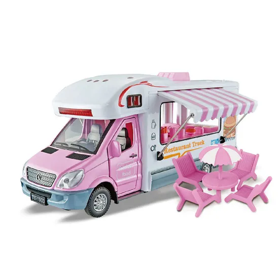 Wholesale 1/24 Mini Diecast Model Children's House Dining Car Toy with Light Music