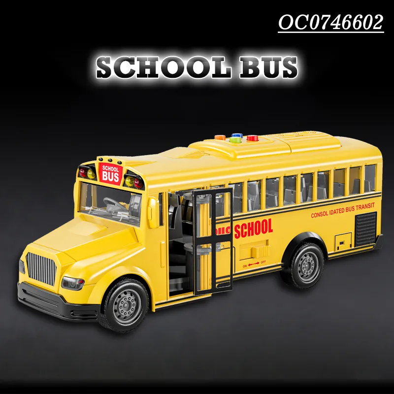 Wholesale Miniature Mini Car Friction School Bus Baby Music School Bus Toy Model for Kids with Light Sound