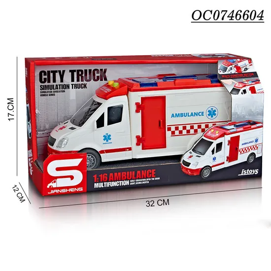 Wholesale Kids Educational Friction Cartoon Small Car Plastic Ambulance Toy with Light Sound