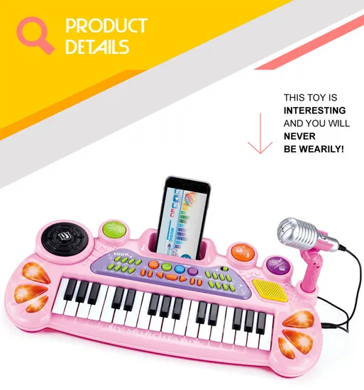 Wholesale Toy Piano Educational Electronic Music Keyboard Instrument Musical Keyboard with Light