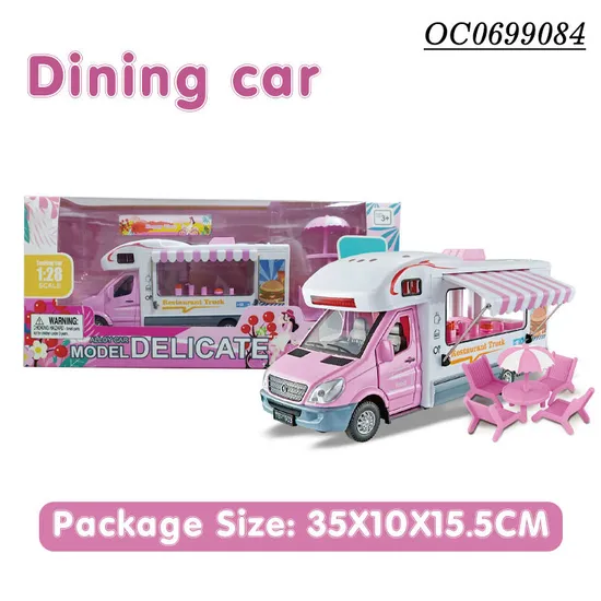 Wholesale 1/24 Mini Diecast Model Children's House Dining Car Toy with Light Music