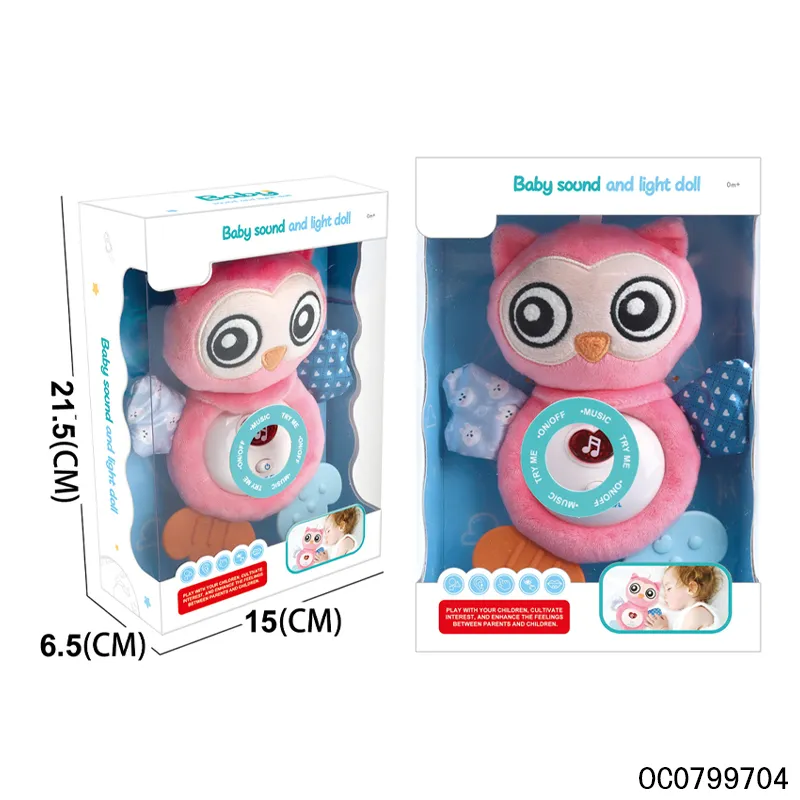 Wholesale Electronic Baby Soothing Owl Toy Custom Stuffed Animals Plush Toys with Light Music