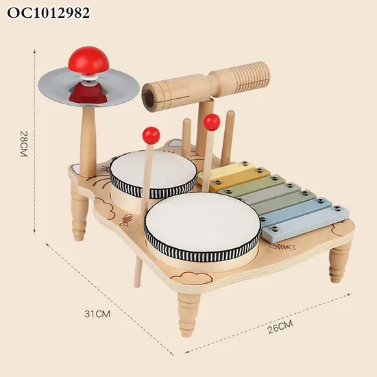 Wholesale Baby Education High Quality Keyboard Kids Wooden Sensory Musical Instrument Drum Toy