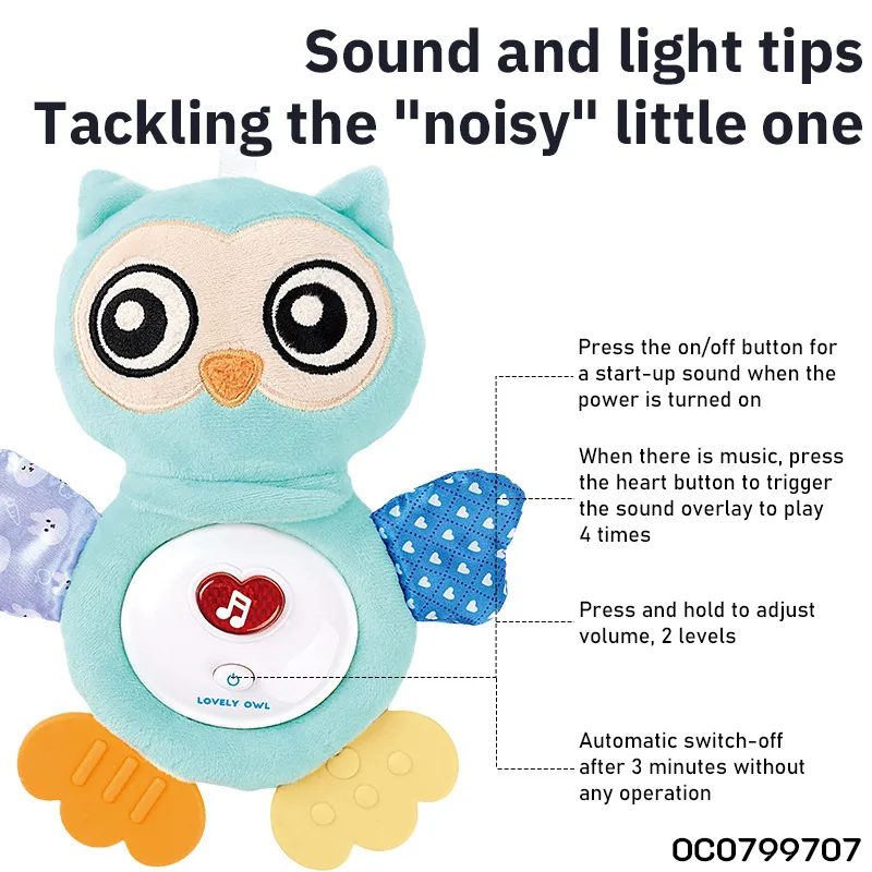 Wholesale Stuffed Baby Gift Large Sleeping Soothing Plush Big Eyes Owl Toy Sensory Baby Toys Doll with Light and Sound