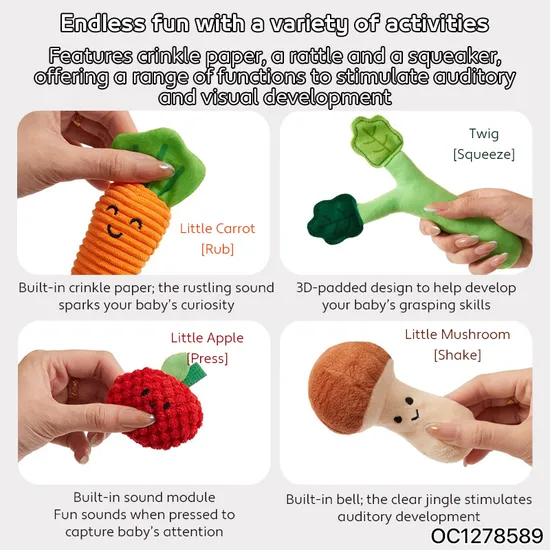 Wholesale Stuffed Baby Early Educational Soft Baby Soft Plush Vegetable and Fruit Sensory Toys