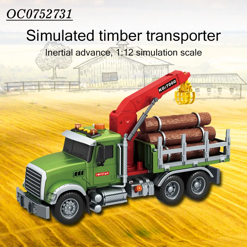 Wholesale 1: 12 Educational Transport Wood Friction Trailer Truck Car Toy with Music Light