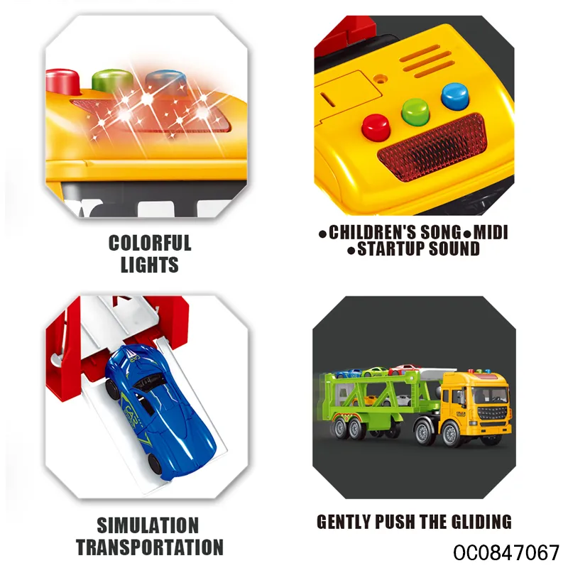 Wholesale Construction Friction Car Transporter Car Truck Toy Car Set for Kids with Light Sound