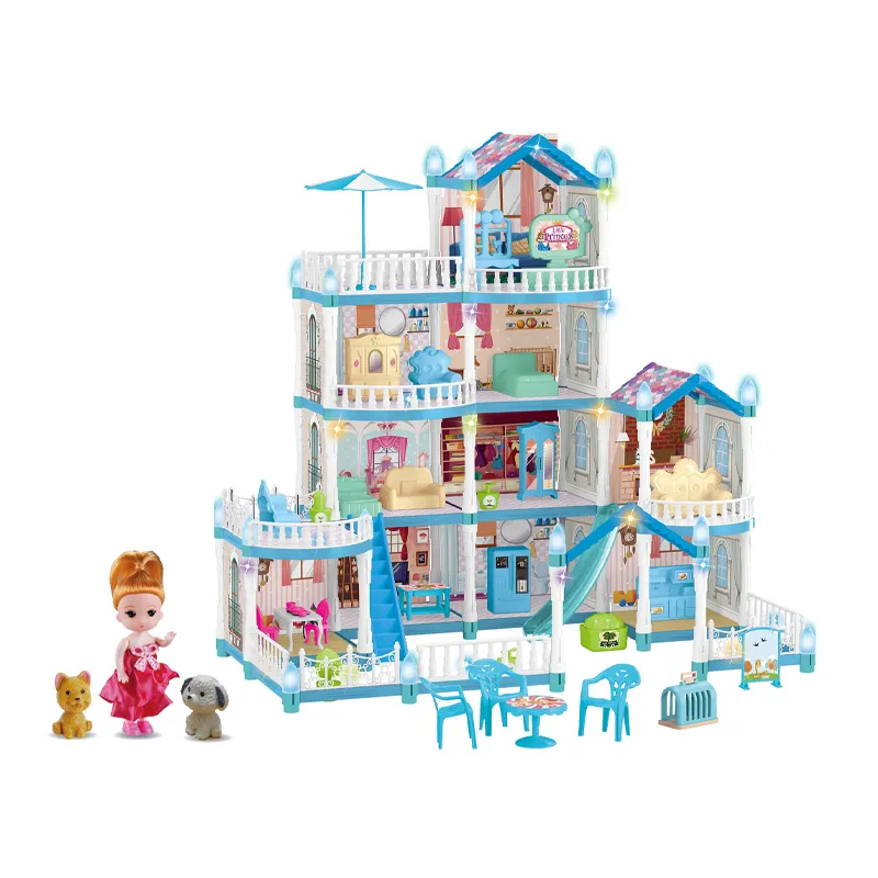 Wholesale Gift DIY Baby Doll Miniature Furniture and Doll House Bedroom Plastic Children House Play Set