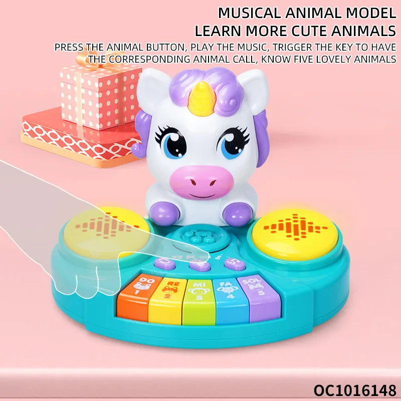 Wholesale Musical Plastic Cartoon Instruments Electronic Keyboards Music Piano Hand Drum Toy with Light up and Music