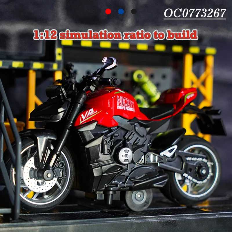 Wholesale Diecast Car 1: 12 Classical Vintage Miniature Metal Die Cast Motorcycle Toys for Kids with Light Music