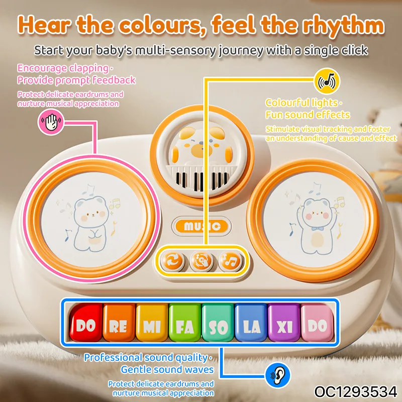 Wholesale Lighting Musical Cartoon Animal Electric Piano Keyboard Children Hand Drum Toy