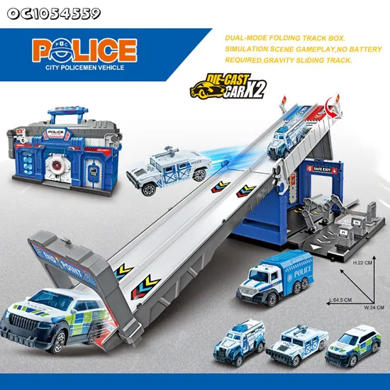Cartoon City Track Parking Lot Toy Alloy Pull Back Car Role Play House Plastic Railway Racing Car Toys