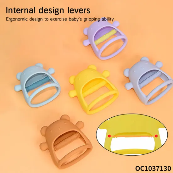Anti Dropping Non-Toxic Wrist Hand Shake Animal Bear Shape BPA Free Rattle Sensory Teething Toy for Baby 3-12month Age