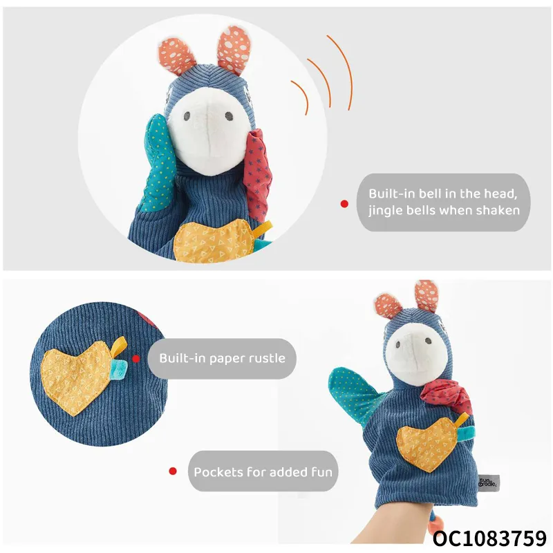 Wholesale Stuffed Montessori Sensory Baby Donkey Plush Hot Selling Hand Puppet Toy Doll