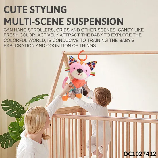 Wholesale Custom Sensory Animal Plush Hanging Baby Bunny Cat Soft Cognitive Sleeping Toy Stuffed Doll