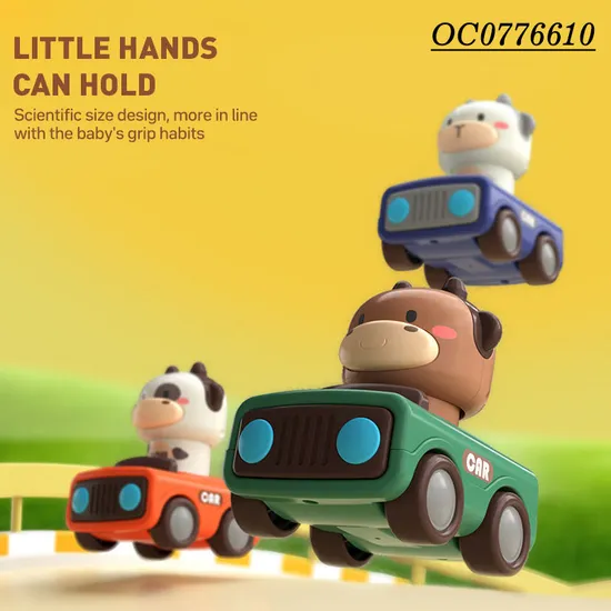 Wholesale Miniature Children Hot Selling Plastic Cute Cow Push Press and Go Animal Toy Car for Baby
