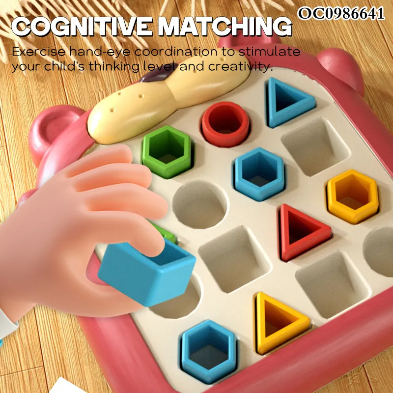 Baby Educational Building Block Montessori Matching Jigsaw Puzzle Toy Box 3D Geometric Toy with Cards