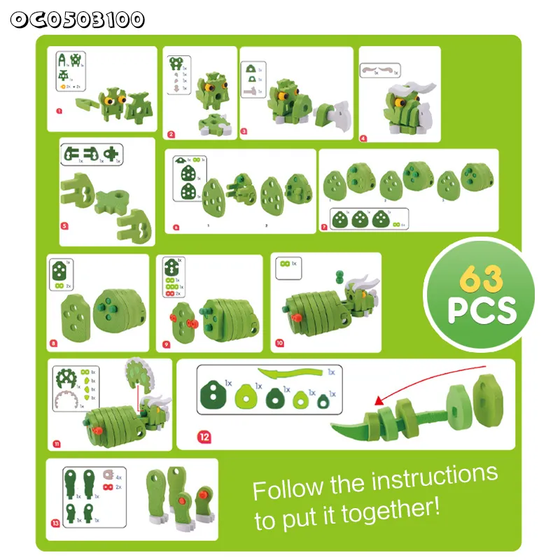 Creative Learning Game Kids Brain Development Toys Latest 3D Triceratops DIY Assemble Dinosaur Model Toy