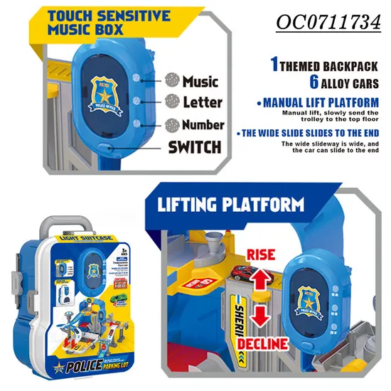 2in1 Trolley Suitcase Electronic Track Garage Parking Lot Kids Classic Toys with 6PCS Mini Alloy Car Toys
