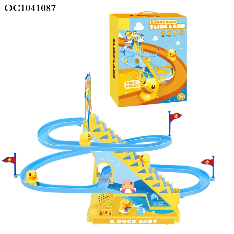 Hot Sell Little Yellow Duck Goes up The Stairs and Down The Slide Electric Duck Track Music Lights Children's Toys