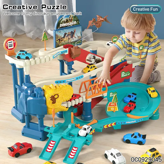 Dinosaur King Game DIY Assembling Rail Toy Car Parking Garage Toy with Mini Alloy Car