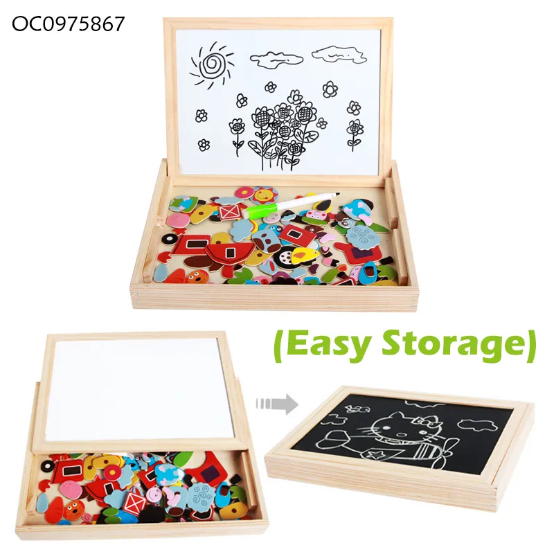 2in1 Drawing Board Custom Brain Games Animal Jigsaw Puzzle Wooden Toys for Kids