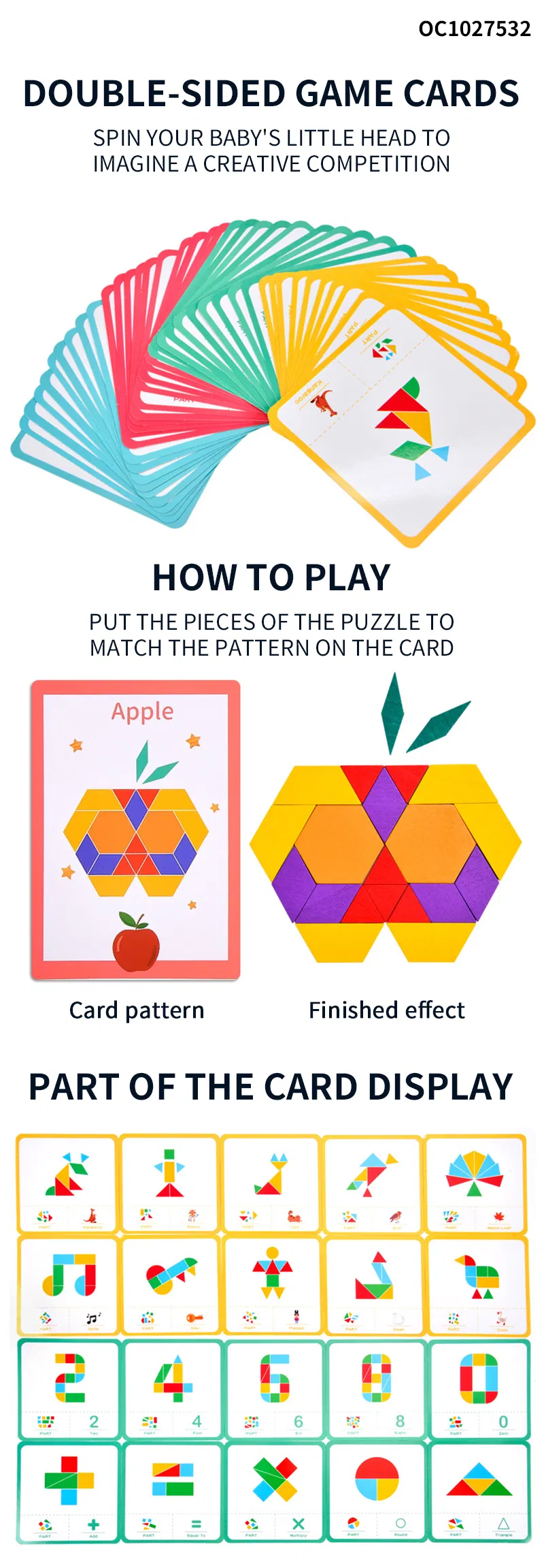 Wooden 3D Geometric Shape Jigsaw Puzzles Educational Gift Toys for Learning Intellectual Development and Creativity Matching Cards