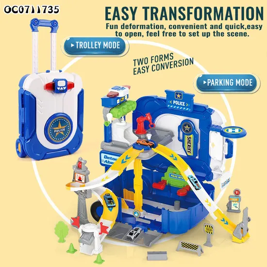 2in1 Trolley Suitcase Electronic Parking Lot Luxury Play Set Car Toys with Mini Alloy Diecast Car Model