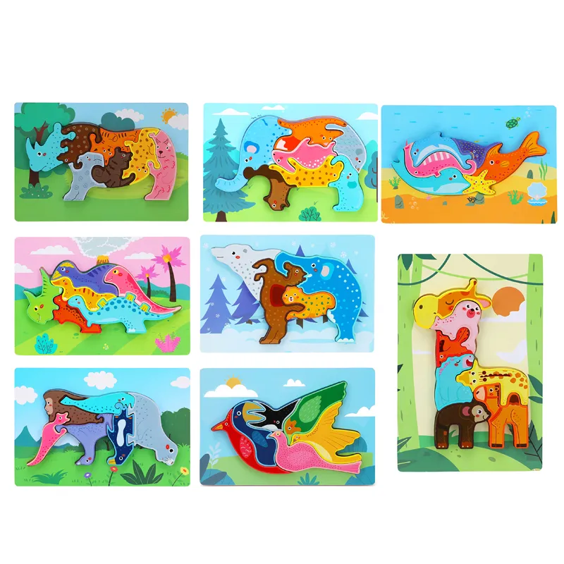 3D Wooden Animals Jigsaw Puzzle Toys Montessori Early Education Plastic Toy for Kids