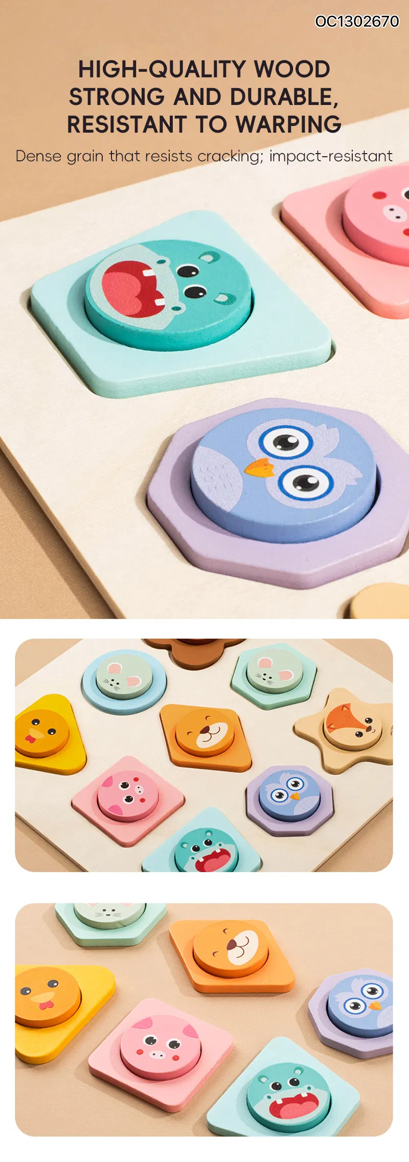 Baby Toys 3D Puzzle Cartoon Animals Vehicle Cognitive Improvement Learning Game Jigsaw Puzzle Wooden Match Toys for Kid Children