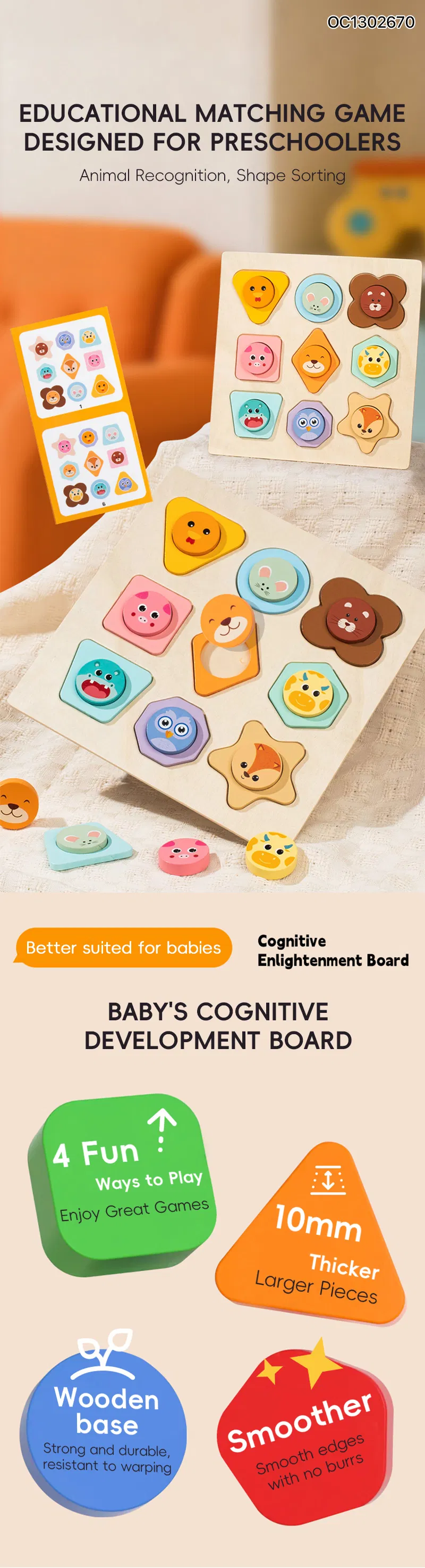 Baby Toys 3D Puzzle Cartoon Animals Vehicle Cognitive Improvement Learning Game Jigsaw Puzzle Wooden Match Toys for Kid Children