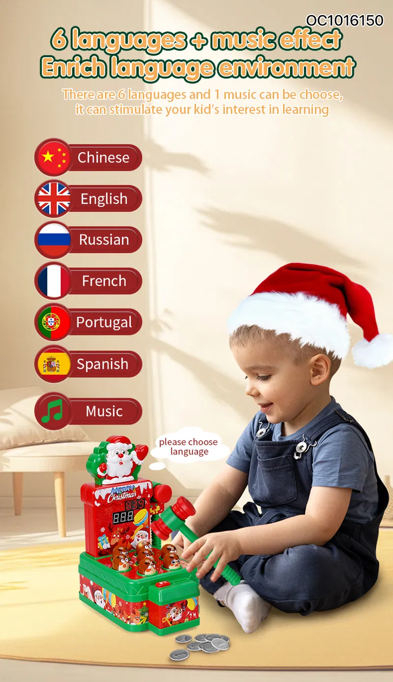 Christmas Kids Games 2 Players Whack a Mole Hammer Toy with Light and Music
