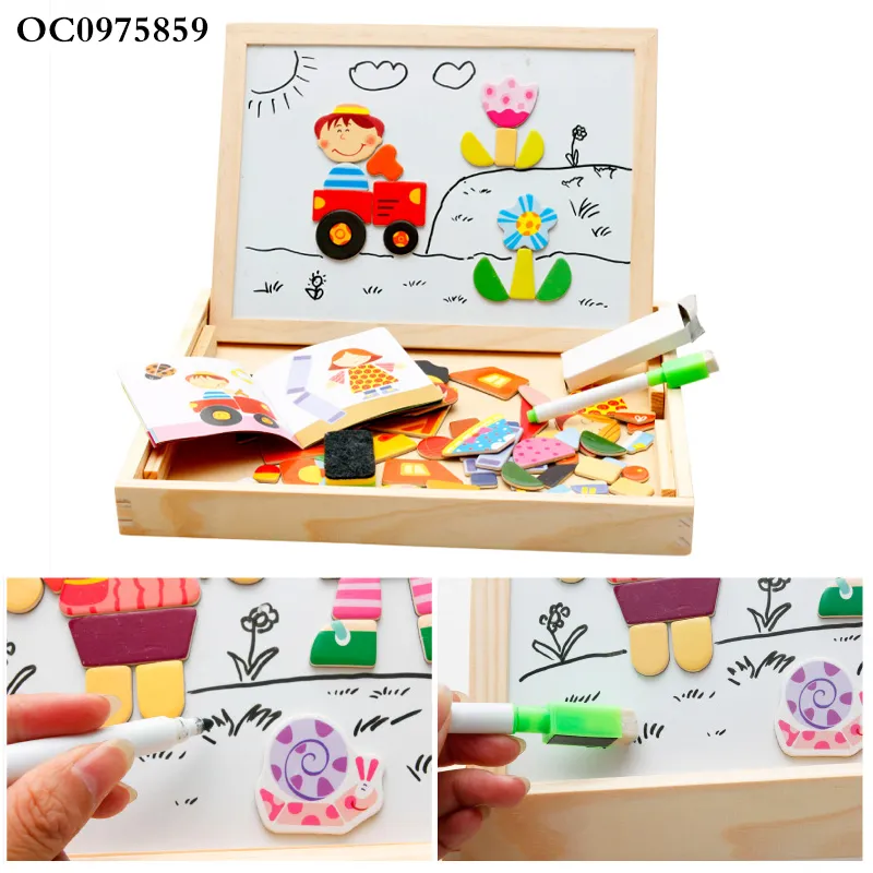 2in1 Drawing Black Board Wooden Toys Montessori Magnetic Jigsaw Puzzle Children's Intelligence Early Education Toy