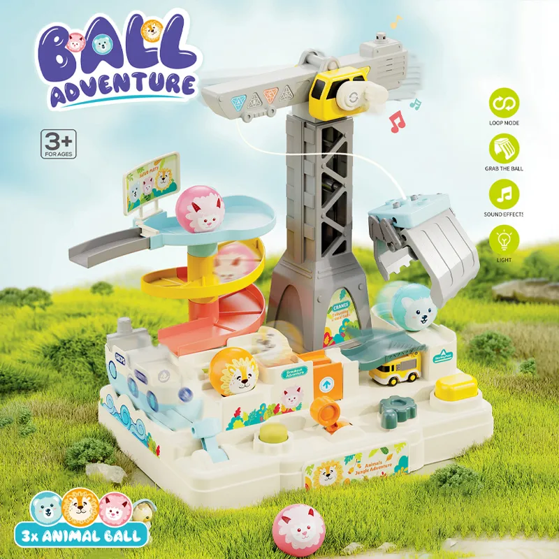 Ball Track Hand Eye Coordination Training Brain Adventure Games Toys for Infant with Tower Crane Toy